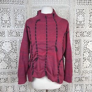 Red Thread Dale Sweater Sz Medium Ruched Artsy Avant Garde Boho Funky